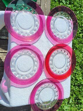 5 Vintage Indiana Glass Kings Crown Thumbprint Ruby Flash Luncheon Salad Plates